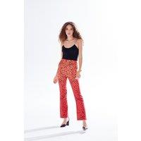 Liquorish Women's Leopard Print Ombre Suit Trousers In Red, Orange & Black | Size: 14