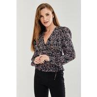 Liquorish Women's Heart Print Wrap Top in Black | Size: 16
