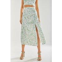 Liquorish Women's Green Floral Midi Skirt | Size: 14
