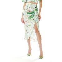 Liquorish Women's Bird Print Midi Skirt in Mint Green | Size: 14