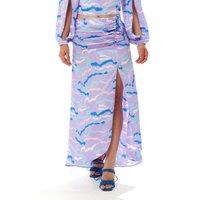 Liquorish Women's Abstract Print Gathered Front Maxi Skirt in Purple | Size: 16