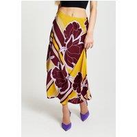 Liquorish Women's Abstract Ikat Print Midi Skirt In Black & Pink in Burgundy | Size: 16