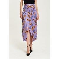 Liquorish Women's Purple Floral Midi Skirt With Ruching Detail | Size: 14