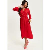 Liquorish Women's Fake Wrap Midi Dress In Red | Size: 8