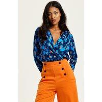 Liquorish Women's Abstract Print Wrap Top In Pink Orange & Blue | Size: 10