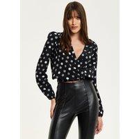 Liquorish Women's Polka Dot Print Wrap Top In Black | Size: 12