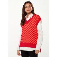 Liquorish Women's Chequered Knitted Vest in Orange & Red