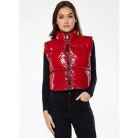 Liquorish Women's Wet Look Gilet in Red | Size: Medium