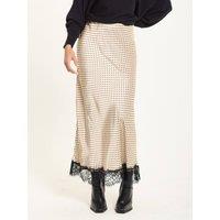 Liquorish Women's Beige Polka Dot Skirt with Black Lace Trim