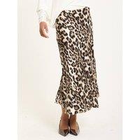 Liquorish Women's Leopard Print Satin Midi Skirt