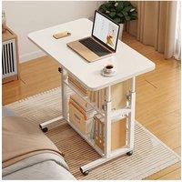 Living and Home 3-tier Height Adjustable Mobile Table Overbed Desk with Shelves Wheels in White