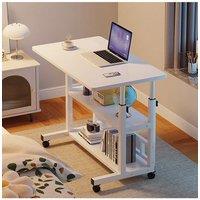 Living and Home Adjustable Height Mobile Overbed Table with Wheels in White