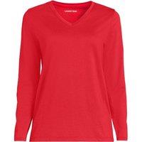 Lands' End Women's Petite Supima Long Sleeved V-neck T-shirt in Red | Size: 10-12