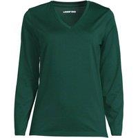 Lands' End Women's Petite Supima Long Sleeved V-neck T-shirt in Dark Green | Size: 14-16