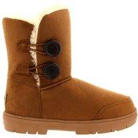 VIVA Freya: Women's Double Button Faux Fur Lining Mid-Calf Winter Boots in Tan | Size: 4