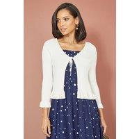 Yumi Women's Ivory Tie Up Ribbed Cardigan With Frill Hem | Size: Medium
