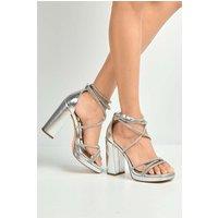 Miss Diva Women's Callista Platform Block Diamante Strappy Heels in Silver | Size: 6