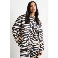 Warehouse Women's Zebra Printed Oversized Satin Shirt | Size: 16