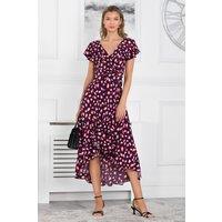 Jolie Moi Women's Sylvie Print Ruffle Dip Hem Dress in Navy | Size: 8