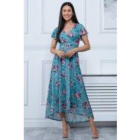 Jolie Moi Women's Eliza Dip Hem Mesh Maxi Dress in Green | Size: 8