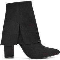 XY London Women's 'Ayla' Fold Over Ankle Boots Layered Point Toe Block Heel Booties in Jet Black | Size: 4