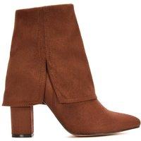 XY London Women's 'Ayla' Fold Over Ankle Boots Layered Point Toe Block Heel Booties in Brown | Size: 5