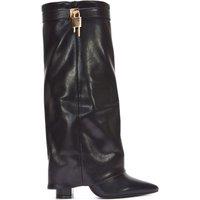 XY London Women's 'Holly' Knee High Fold Over Pointed Toe High Heel Boots in Black | Size: 3