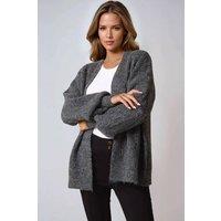 Aftershock London Women's Wool Blend Balloon Sleeve Knitted Cardigan in Charcoal
