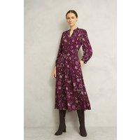 Hobbs London Women's Sofia Floral Midi Dress in Wine | Size: 10