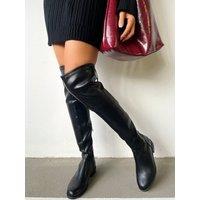 IKRUSH Women's Abbey Tie Detail Low Heel Knee High Boots in Black | Size: 5