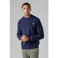 Firetrap Men's Regular Fit Cotton Rich Crew Neck Sweatshirt with Sleeve Pocket in Dark Navy | Size: XL