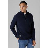 Firetrap Men's Cotton Rich Half Zip Funnel Neck Jumper in Dark Navy | Size: 2XL