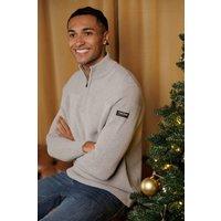 Firetrap Men's Cotton Rich Half Zip Funnel Neck Jumper in Light Grey | Size: Small