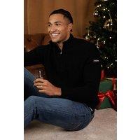 Firetrap Men's Cotton Rich Half Zip Funnel Neck Jumper in Black | Size: Small