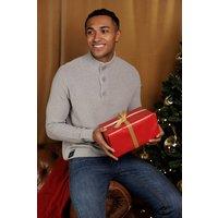 Firetrap Men's Cotton Rich Waffle Knit Funnel Neck Jumper with Buttons in Light Grey | Size: XL