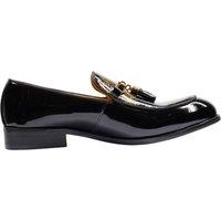 XPOSED Men's Premium Real Leather Shiny Snaffle Bit Trim Tassel Loafers in Black | Size: 9