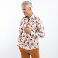 CLAUDIO LUGLI Men's Vintage Pocket Watch Print Shirt in Brown | Size: Large