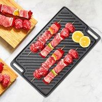 Living and Home Cast Iron Reversible Griddle Pan 2-Side Grilling Plate Frying Cookware with 2 Handles in Black