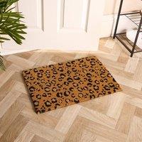 OHS Leopard Print Coir Doormat Non Slip Door Rug in Brown | Size: 40 x 60 cm