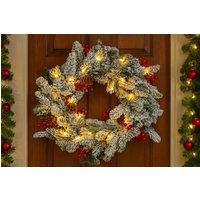 Marco Paul Pre-Lit Christmas Snow Flocked Wreath in White