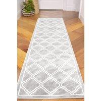 Kukoon Runner Rug Grey Modern Trellis Bordered Long Hallway Rugs | Size: 60 cm x 240 cm