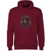 Harry Potter Hogwarts Neon Crest Hoodie - Burgundy | Size: Small