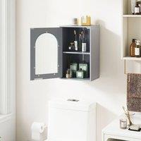 Costway Wall Cabinet Bathroom Cabinet Wooden Medicine Cabinet w/Glass Door in Grey