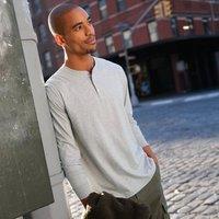 Lands' End Men's Super-T Henley Long Sleeve T-shirt in Grey | Size: Medium
