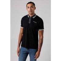 Firetrap Men's Regular Fit Cotton Zip Polo Shirt with Gradient Stripes in Black | Size: Medium