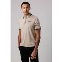 Firetrap Men's Regular Fit Cotton Zip Polo Shirt with Gradient Stripes in Taupe | Size: Medium