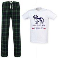 60 SECOND MAKEOVER Men's Life Is Better With A Sausage Dog Tartan Trouser Pyjama Set in Green | Size: Large