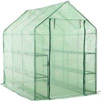Berkfield Home Walk-in Greenhouse with 12 Shelves Steel 143x214x196 cm in Green | Size: 143 x 214 x 196 cm