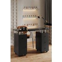 Living and Home Mobile Manicure Table with Built-in Dust Collector in Black