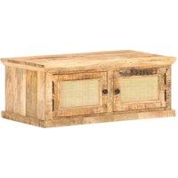 Berkfield Home Coffee Table 90x50x35 cm Solid Mango Wood & Natural Cane in Brown | Size: 90 x 50 x 35 cm